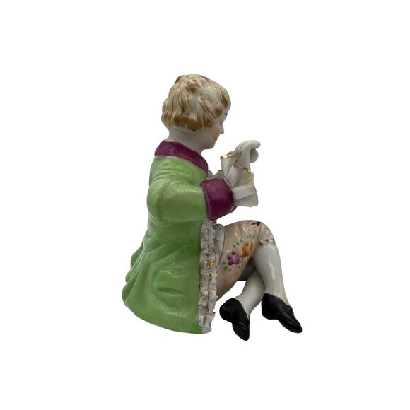 Vintage Porcelain Figurine Seated Musician Boy Playing Flute 5" Tall - Picture 4 of 7